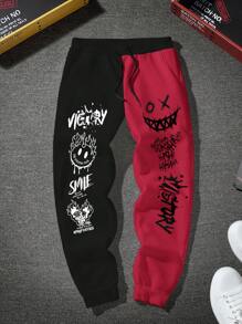 Manfinity LEGND 男士卡通字母图案双色抽绳腰运动裤，街头潮流运动裤，男士图案运动裤，狂欢必备 - 彩色 - 查看 7