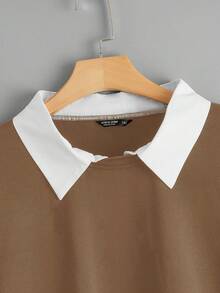 RueChic 大尺碼2合1翻領運動衫 - 米色 - 查看 4