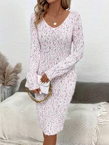 SHEIN Essnce Space Dye V Neck Sweater Dress - Multicolor - View 5