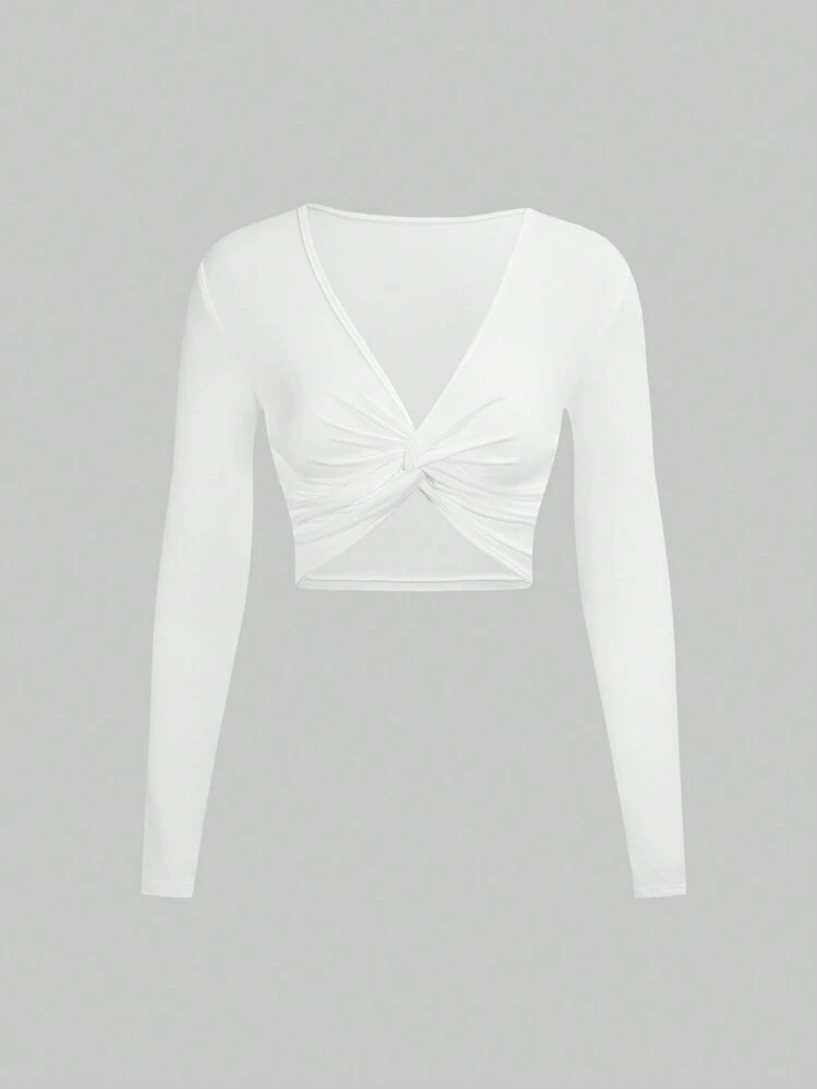 SHEIN Unity ツイストフロント クロップトップ - ホワイト - 見る 1