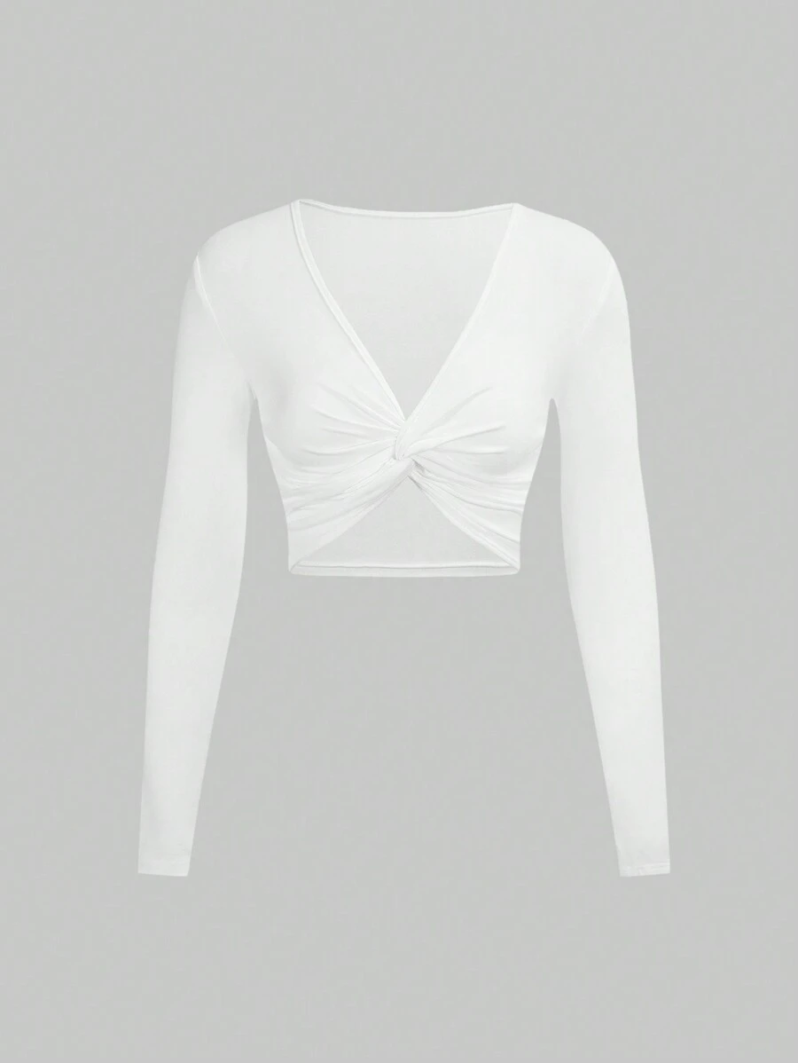 SHEIN Unity 前扭結短款上衣 - 白色 - 查看 1