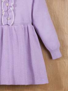 Em bé Cô gái Đầm Áo len Với Ruffle Cạnh Và Nút - Màu tím - Xem 4