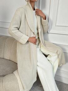 EURMUSE 女款純色開襟針織衫,配有雙口袋(不包括腰帶)