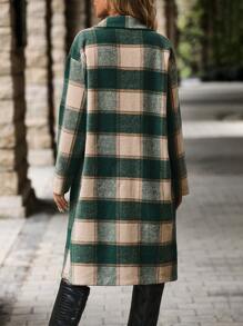 SHEIN Clasi 格紋西裝領落肩袖花呢外套 - 綠色 - 查看 2