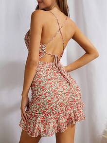 S BETRO Floral Print Ruffle Hem Backless Cami Dress - Multicolor - View 2