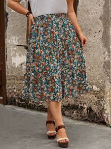 EMERY ROSE Falda con estampado floral bajo con fruncido - Multicolor - Ver 3