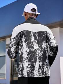 Gym Rark Men Tie Dye Colorblock Zip Up Sports Jacket Workout Tops Sports Jacket - Black and White - View 2