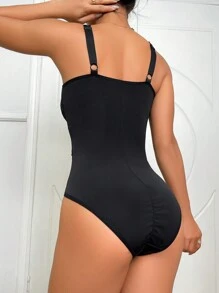 Body fajas con encaje en contraste ribete en abanico - Negro - Ver 2