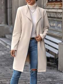 SHEIN Essnce 大翻領開門襟外套 - 杏色 - 查看 4