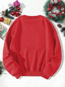 SHEIN EZwear Christmas Print Drop Shoulder Sweatshirt - Red - View 2