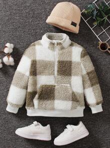 SHEIN Young Boy Casual Daily Wear Zipper Collar Classic Plaid Long-Sleeved Jumper, Comfortable And Soft For Autumn - Multicolor - View 1