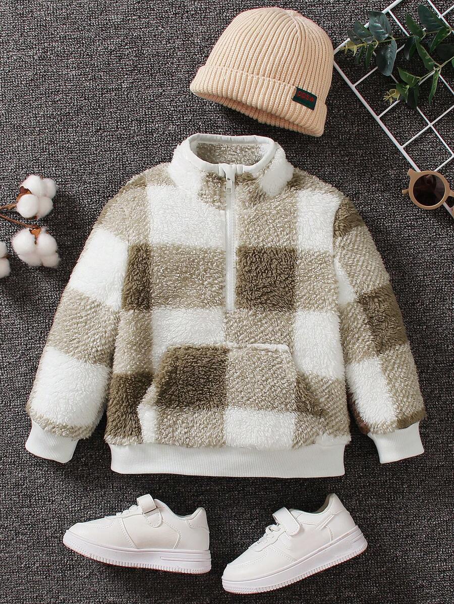 SHEIN Young Boy Casual Daily Wear Zipper Collar Classic Plaid Long-Sleeved Jumper, Comfortable And Soft For Autumn - Multicolor - View 1