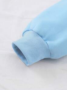 SHEIN EZwear 大碼標語圖案加絨內裏運動衫 - 藍色 - 查看 4