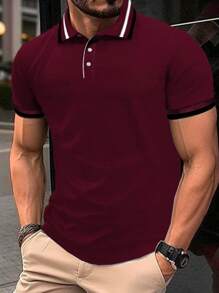 Manfinity Mode Men Contrast Trim Polo Shirt - Burgundy - View 1