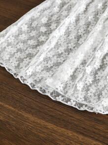 SHEIN Swim 夏季女士蕾丝花卉印花腰带设计和服开衫 - 白色 - 查看 5