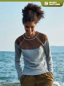 In My Nature Khối màu Khâu trên cùng Ngoài trời Áo thun - Xám - Xem 1