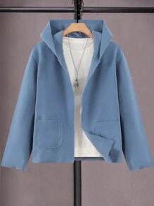 Manfinity Homme Áo khoác nam dài tay có mũ trùm đầu rộng rãi có túi vá - Màu xanh bụi bặm - Xem 4