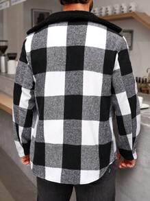 Manfinity Homme 1 Miếng Nam Lỏng lẻo phù hợp In kẻ sọc Buffalo Áo khoác kiểu sơ mi Với Flap túi Và Zip Khép kín - Đen và trắng - Xem 2