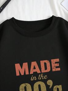 SHEIN EZwear 標語圖形落肩保暖套衫 - 黑色 - 查看 4