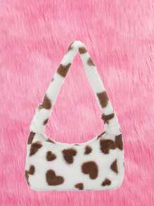 ROMWE Kawaii Heart Graphic Fluffy Hobo Bag - Brown - View 1