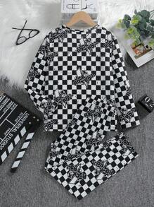 Tween Boys Checkerboard Pattern Two-Piece Loungewear Suit