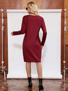 SHEIN LUNE 女士連身裙 - 酒紅色 - 查看 2