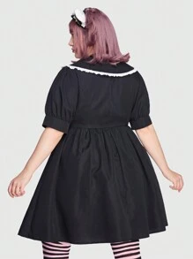 ROMWE Kawaii Plus Contrast Lace Trim Statement Collar Dress - Black - View 7