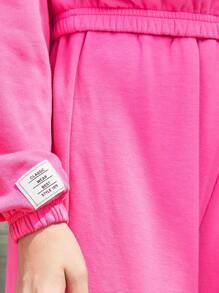 Conjunto de dos piezas para niña preadolescente con sudadera de punto de unicolor semi-abierta y pantalones holgados de punto - Rosa Fucsia - Ver 6
