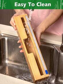 SHEIN Basic living 1 件天然竹箔包装带切刀，塑料包装卷和锡箔收纳盒，用于抽屉和墙壁，铝箔和蜡竹分配器用于厨房储物整理，可容纳 12 卷圣诞节礼物