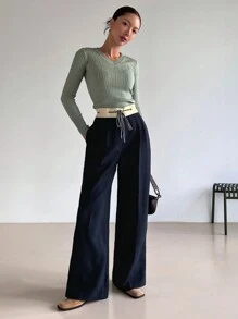 DAZY 撞色抽绳设计西装裤商务装 - 藏蓝色 - 查看 4