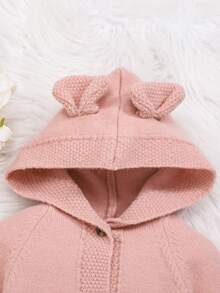 SHEIN 嬰兒女童休閒寬鬆長拼接拉甘袖連帽針織外套 - 藕粉色 - 查看 5