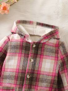 SHEIN Kleiner Junge Mantel mit Kapuze, Plaid Muster, Teddy Futter,