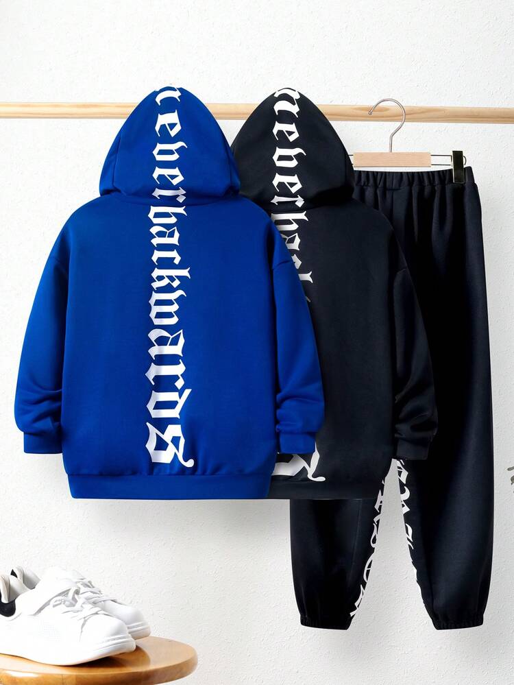 Tween Boy 2pcs Letter Graphic Hoodie & 1pc Sweatpants