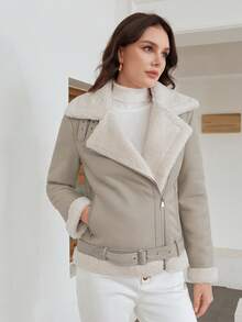 Anewsta Áo khoác lót nhiệt có thắt lưng cho nữ - Xám - Xem 4