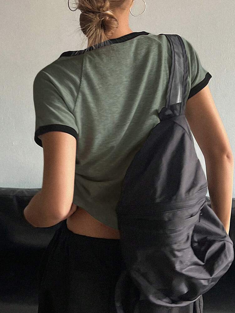 Letter Graphic Contrast Binding Raglan Sleeve Tee