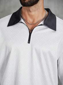 Manfinity Homme 男款大尺碼拼色長袖 Polo 衫套裝 - 杏色 - 查看 7