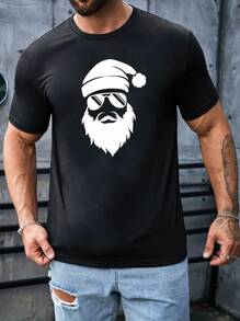 GENTILAND Hombres Camiseta con estampado de Navidad - Negro - Ver 1