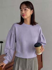 FRIFUL Women'S Drop Shoulder Round Neck Sweatshirt,Fall Clothes - Purple - View 6