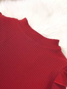 SHEIN Chica Joven Vestido de cuello alto ribete con fruncido sin cinturón - Burdeos - Ver 4