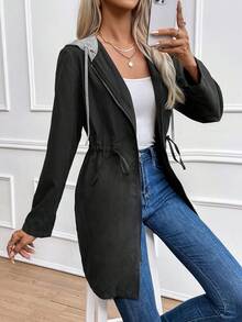 SHEIN LUNE Eo dây rút Dây kéo Áo trùm đầu - màu đen - Xem 6