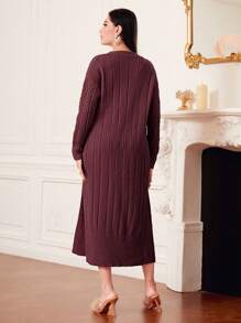 Modelyn Burgundy Red Ladies' Cardigan And Sweater Dress Two Pieces Set - Burgundy - View 2