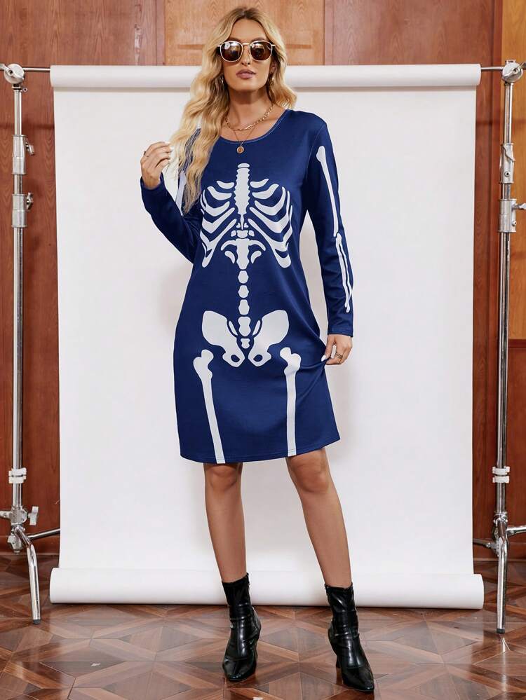 Skeleton Print Tee Dress