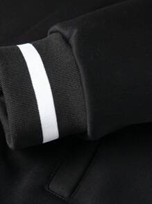 Manfinity Homme 男士寬鬆字母和圖形印花飛行外套,帶有條紋裝飾 - 黑色 - 查看 4