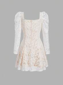 SHEIN MOD Cổ Trái tim Tay áo Ren Đầm - trắng - Xem 2