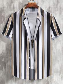 Manfinity Homme Men Striped Print Shirt Without Tee - Khaki - View 1