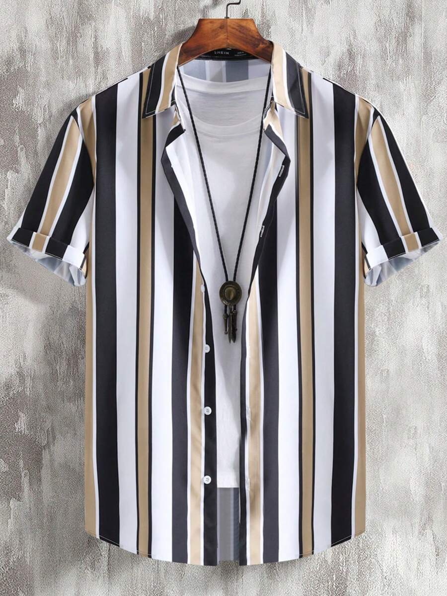 Manfinity Homme Men Striped Print Shirt Without Tee - Khaki - View 1