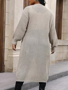 Calvaya Áo khoác cardigan dáng rộng có túi đôi thả vai - Màu be - Xem 2