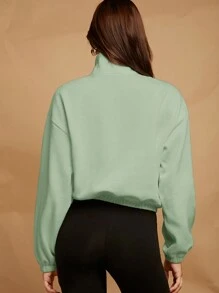SHEIN EZwear Half Zip Drop Shoulder Sweatshirt - Mint Green - View 2