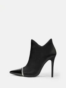 SheIn Belle Rhinestone Decor Point Toe Ankle Boots - Black - View 5