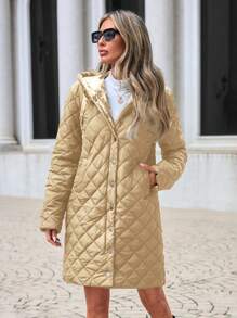 RueChic Women's Quilted Hooded Jacket - Beige - View 1